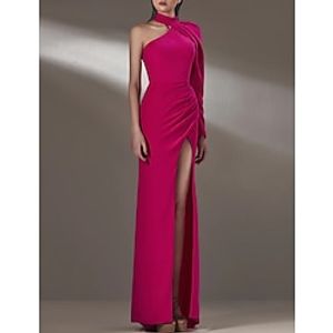 Sheath  Column Evening Gown Elegant Dress Formal Prom Floor Length Long Sleeve One Shoulder Stretch Fabric with Ruched Lightinthebox