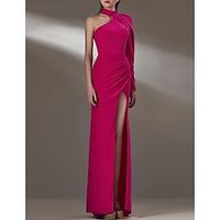 Sheath  Column Evening Gown Elegant Dress Formal Prom Floor Length Long Sleeve One Shoulder Stretch Fabric with Ruched Lightinthebox - thumbnail