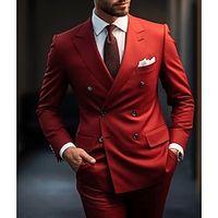 Red Men's Wedding Suits 2 Piece Solid Colored Slim Fit Double Breasted Six-buttons 2023 Lightinthebox - thumbnail