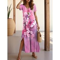 Women's Casual Dress Floral Print V Neck Short Sleeve Maxi Dress Lightinthebox