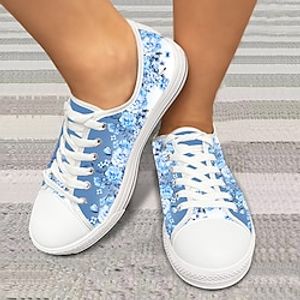 Women's Sneakers Canvas Shoes Animal Print Plus Size Canvas Shoes Halloween Daily Summer Lace-up Flat Heel Round Toe Casual Comfort Preppy Canvas Lace-up Floral 3D Blue Light Purple Lightinthebox