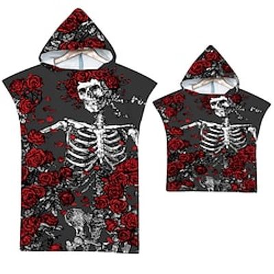 1PCS Hooded Wear Bath Towel Beach Towel Cape Skull Beach Dress Bathrobe Printed Hooded Bath Towel Lightinthebox