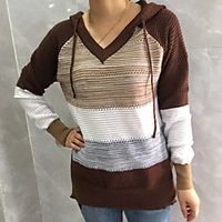 Women's Pullover Sweater Chunky Stripes Basic Casual Cotton Long Sleeve Sweater Cardigans Hooded Fall Spring Gray orange Race Blue khaki Lightinthebox - thumbnail