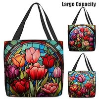 Women's Tote Shoulder Bag Canvas Tote Bag Polyester Shopping Daily Holiday Print Large Capacity Foldable Lightweight Flowers Pink Red Purple Lightinthebox - thumbnail