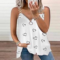 Women's Tank Top Shirt Heart Quarter Zip Print V Neck Casual Streetwear Tops Green White Black miniinthebox - thumbnail