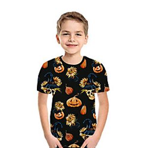 Kids Boys' T shirt Tee Short Sleeve Pumpkin Skulls 3D Print Graphic Black Children Tops Summer Active Daily Wear Halloween Regular Fit 3-12 Years miniinthebox