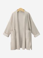 Solid Pocket Split Long Sleeve Loose Coat