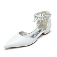 Women's Wedding Shoes Flats White Shoes Wedding Party Daily Wedding Flats Bridal Shoes Bridesmaid Shoes Imitation Pearl Flat Heel Pointed Toe Elegant Cute Luxurious PU Ankle Strap White Beige Lightinthebox