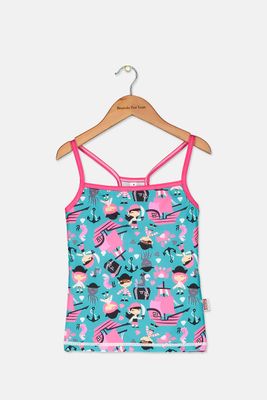 Girls Graphic Print Swim Top Turquoise Combo Girls Graphic Print Swim Top Turquoise Combo