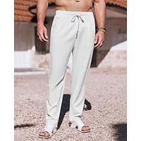 Men's Linen Pants Trousers Summer Pants Beach Pants Pocket Drawstring Elastic Waist Plain Comfort Breathable Daily Holiday Vacation Cotton Blend Hawaiian Boho White Navy Blue Lightinthebox