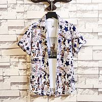 Men's Shirt Other Prints Graphic Graphic Prints Plus Size Print Short Sleeve Casual Tops Chinoiserie Blue Brown Lightinthebox - thumbnail