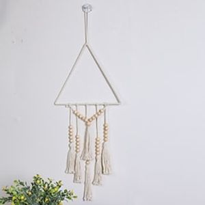 Triangle Iron Ring Wood Bead Tassel Cotton Thread Hand Woven Bohemian Tapestry Home Wall Pendant Decoration Lightinthebox