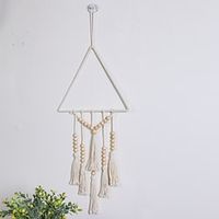 Triangle Iron Ring Wood Bead Tassel Cotton Thread Hand Woven Bohemian Tapestry Home Wall Pendant Decoration Lightinthebox - thumbnail