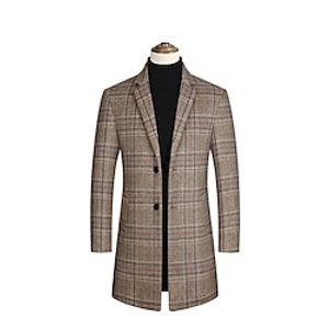 Men's Winter Coat Wool Coat Trench Coat Outdoor Daily Wear Fall  Winter Polyester Windbreaker Outerwear Clothing Apparel Fashion Streetwear Plaid Checkered Lapel Single Breasted One-button Lightinthebox