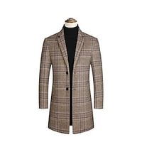 Men's Winter Coat Wool Coat Trench Coat Outdoor Daily Wear Fall  Winter Polyester Windbreaker Outerwear Clothing Apparel Fashion Streetwear Plaid Checkered Lapel Single Breasted One-button Lightinthebox - thumbnail