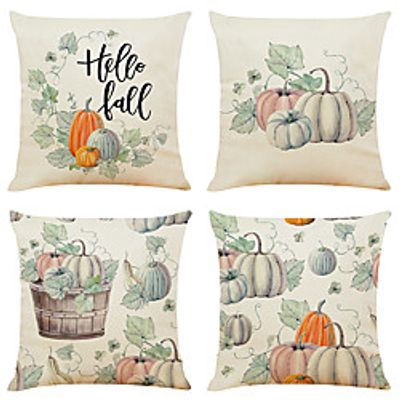 Autumn Harvest Double Side Cushion Cover 4PC Soft Decorative Square Throw Pillow Cover Cushion Case Pillowcase for Bedroom Livingroom Superior Quality Machine Washable Indoor Cushion for Sofa Couch Bed Chair Pumpkin miniinthebox