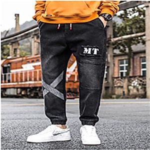 Men's Chino Jeans Pants Patchwork Letter Ankle-Length Blue Light gray Dark Gray miniinthebox
