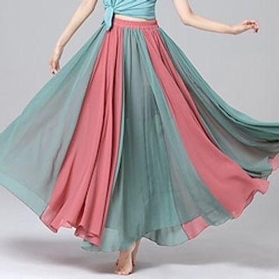 Women's Skirt Swing Long Skirt Maxi Chiffon Black Pink Red Blue Skirts Autumn / Fall Layered Tulle Fashion Summer Performance Carnival M L XL miniinthebox