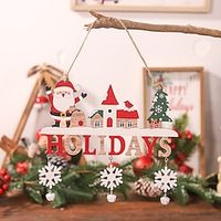Christmas Wooden Pendant Colorful Welcome Plate Happy Holiday Wooden Plate Pendant Bell. miniinthebox - thumbnail