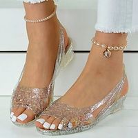 Women's Sandals Wedge Heels Clear Shoes Outdoor Beach Summer Wedge Heel Casual Comfort Minimalism PVC Loafer Solid Color White Gold Grey Lightinthebox - thumbnail
