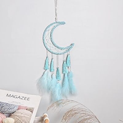 Blue Moon Dream Catcher Handmade Birthday Gift with Feather Wall Hanging Decor Art Wind Chimes Boho Style Inlaid Ornament Home Pendant 1558cm Lightinthebox