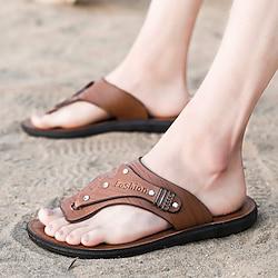 Men's Slippers Flip-Flops Walking Sporty Casual Beach Outdoor PU Breathable Slip-on Yellow Brown Summer Fall Lightinthebox