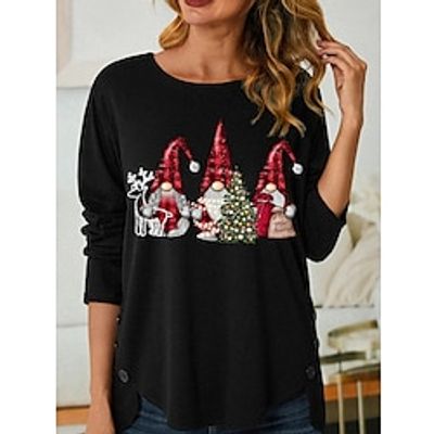Christmas Shirt Women's T shirt Tee Snowman Christmas Tree Black Blue Green Print Long Sleeve Holiday Weekend Festival  Holiday Round Neck Regular Fit Spring   Fall Lightinthebox