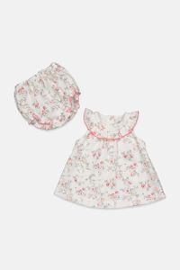Toddler Girls 2 Pcs Printed Dress And Panty Set  White Combo
