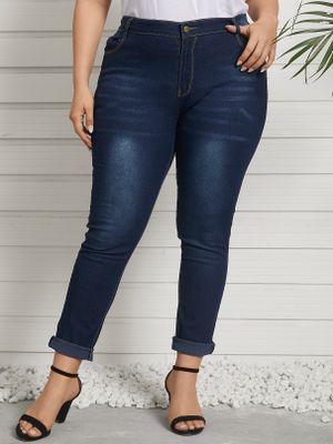 Plus Size Pocket design Button Design Denim Pants Plus Size Pocket design Button Design Denim Pants