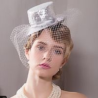 Headbands Hats Headwear Tulle Nonwoven Bowler / Cloche Hat Saucer Hat Top Hat Wedding Tea Party Elegant British With Face Veil Headpiece Headwear Lightinthebox