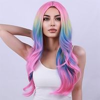 Long Curly Wavy Wig Rainbow Multi-Color Wigs for Women Girls Synthetic Heat Resistant Daily Party Cosplay Costume Wig with Wig Cap Christmas Party Wigs Lightinthebox - thumbnail
