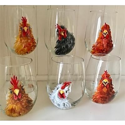 Hand Painted Chicken Wine Glass, Novel and Unique Chicken Wine Glass, Gift for Mom, Friends, Girlfriends, Gift Idea for Birthday, Housewarming - Extra Large Goblets Lightinthebox