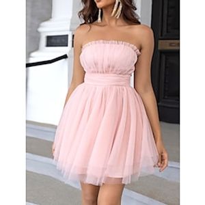 Women's Party Dress Homecoming Dress Wedding Guest Dress Mini Dress Black White Pink Sleeveless Pure Color Ruched Spring Fall Winter Strapless Fashion Winter Dress Wedding Guest Vacation 2023 S M L Lightinthebox