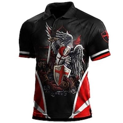 Men's Collar Polo Shirt Golf Shirt Soldier Turndown Black 3D Print Street Daily Short Sleeve 3D Button-Down Clothing Apparel Fashion Casual Comfortable  Beach Lightinthebox