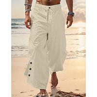 Men's Linen Pants Trousers Summer Pants Button Front Pocket Pleats Plain Comfort Breathable Full Length Casual Daily Holiday Fashion Basic White Blue Lightinthebox