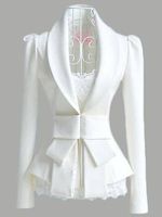 Fold Over Collar Bow Plain Blazer - thumbnail