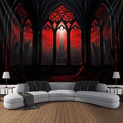 Halloween Bloody House Hanging Tapestry Wall Art Large Tapestry Mural Decor Photograph Backdrop Blanket Curtain Home Bedroom Living Room Decoration Halloween Decorations miniinthebox