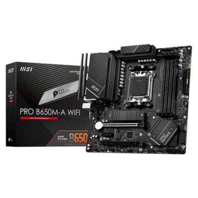 MSI PRO B650M-A WIFI AM5 Micro-ATX Motherboard, AMD B650 Chipset, 4 x 2-Channel DDR5 Slots, 128GB Max Memory, Wi-Fi 6E, 2x PCI-E x16, 2x M.2, 1x HDMI, 1x DP, USB 23.2/2.0