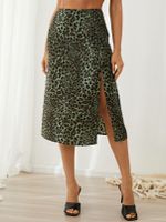 YOINS Leopard Slit Hem Skirt - thumbnail