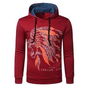 Mens Fall Winter Indian Printed Long Sleeve Casual Sport Hooded Tops