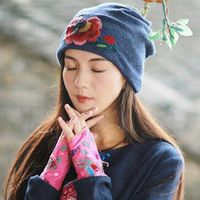 Ethnic Embroidery Flowers Beanie Caps