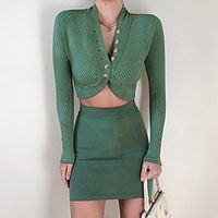 Women's Stylish Stripe Knitted Striped Solid Color Cardigan Long Sleeve Sweater Cardigans V Neck Fall Spring White Green miniinthebox - thumbnail