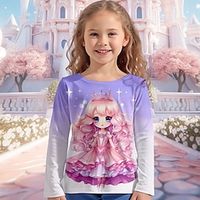 Girls' 3D Princess Tee Shirt Long Sleeve 3D Print Spring Fall Active Fashion Cute Polyester Kids 3-12 Years Crew Neck Outdoor Casual Daily Regular Fit miniinthebox
