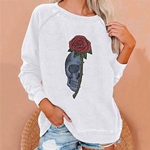 Women's Sweatshirt Crew Neck Skull Rose Skeleton Print Halloween Weekend Hot Stamping Active Athletic Hoodies Sweatshirts  White Black miniinthebox