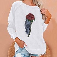 Women's Sweatshirt Crew Neck Skull Rose Skeleton Print Halloween Weekend Hot Stamping Active Athletic Hoodies Sweatshirts  White Black miniinthebox - thumbnail