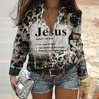 Women's Shirt Blouse Leopard Letter White Print Button Long Sleeve Casual Fashion Shirt Collar Regular Fit Spring   Fall Lightinthebox - thumbnail