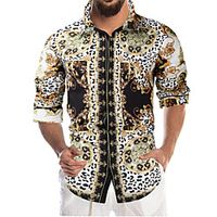 Men's Shirt 3D Print Leopard Animal 3D Long Sleeve Street Tops Fashion Sports Rainbow miniinthebox - thumbnail