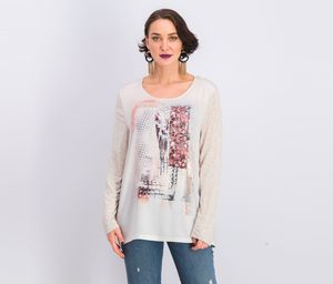 Womens Graphic Long Sleeve Top  Cream
