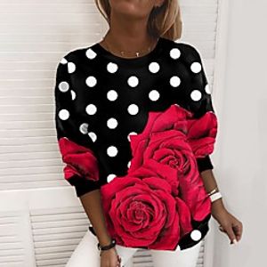 Women's Sweatshirt Pullover Polka Dot Rose Print Daily Sports 3D Print Active Streetwear Hoodies Sweatshirts  Black miniinthebox