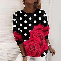 Women's Sweatshirt Pullover Polka Dot Rose Print Daily Sports 3D Print Active Streetwear Hoodies Sweatshirts  Black miniinthebox - thumbnail